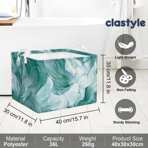 Clastyle Large Marble Baby Girl Gift Storage Basket Collapsible Kid Clothes Book Shelf Basket Toy Nursery Bin, Green, 40 * 30 * 30 cm