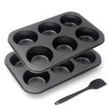 Bakexcel Non-Stick Jumbo Muffin Pans, 6-Cup Set of 2 Baking Pans with a Spatula for Extra-large Muffins & Cupcakes