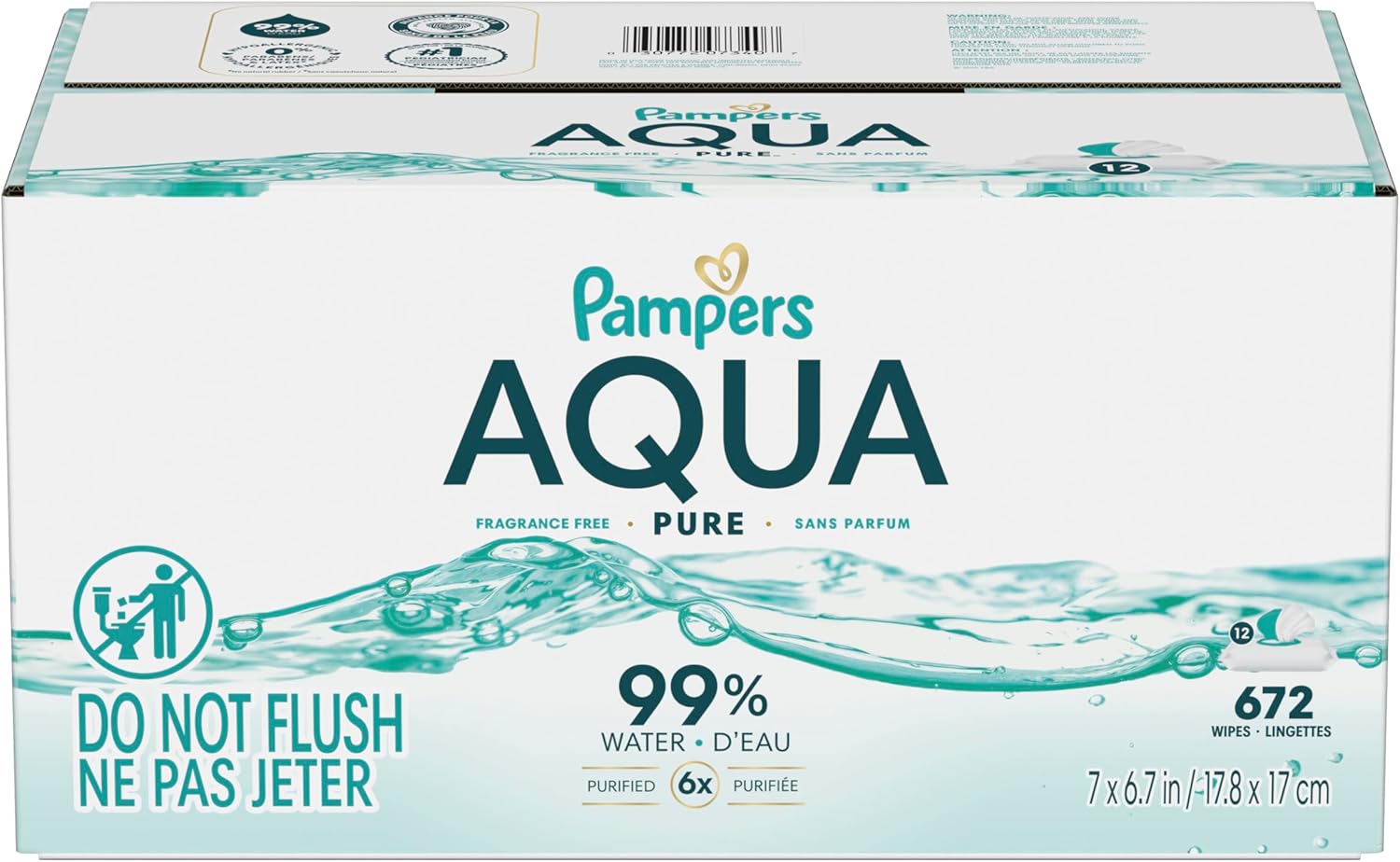 Pampers Aqua Pure Baby Wipes - 99% Water, Fragrance-Free, 672 Total Wipes in 12 Flip-Top Packs
