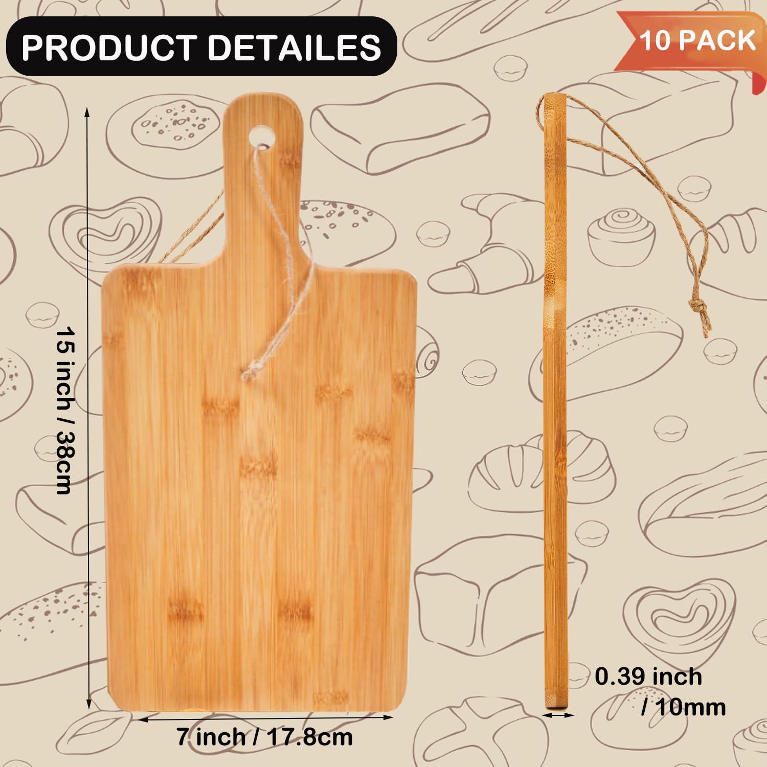 Benhurb 10pcs Wood Cutting Boards Bulk for Kitchen, 15x7 inch Personalized Bamboo Charcuterie Boards Customized Laser Engraving Serving Chopping Board for Pizza, Cheese, Dessert, Fruit, Vegetables