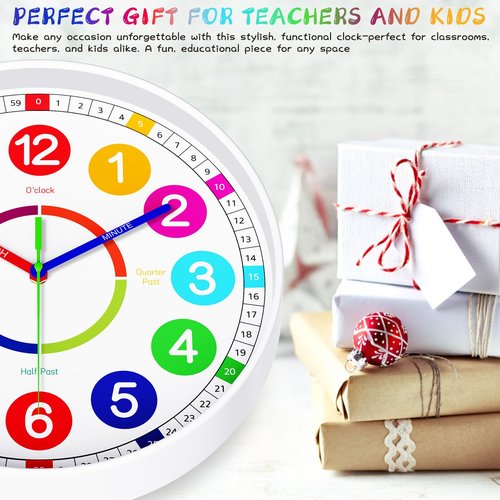 lanktoo Kids Wall Clock - Non-Ticking, Battery-Operated Time Teaching Clock for Kids, Ideal for Children’s Bedrooms, Playrooms, and Stylish Home Décor – White, 8 Inch