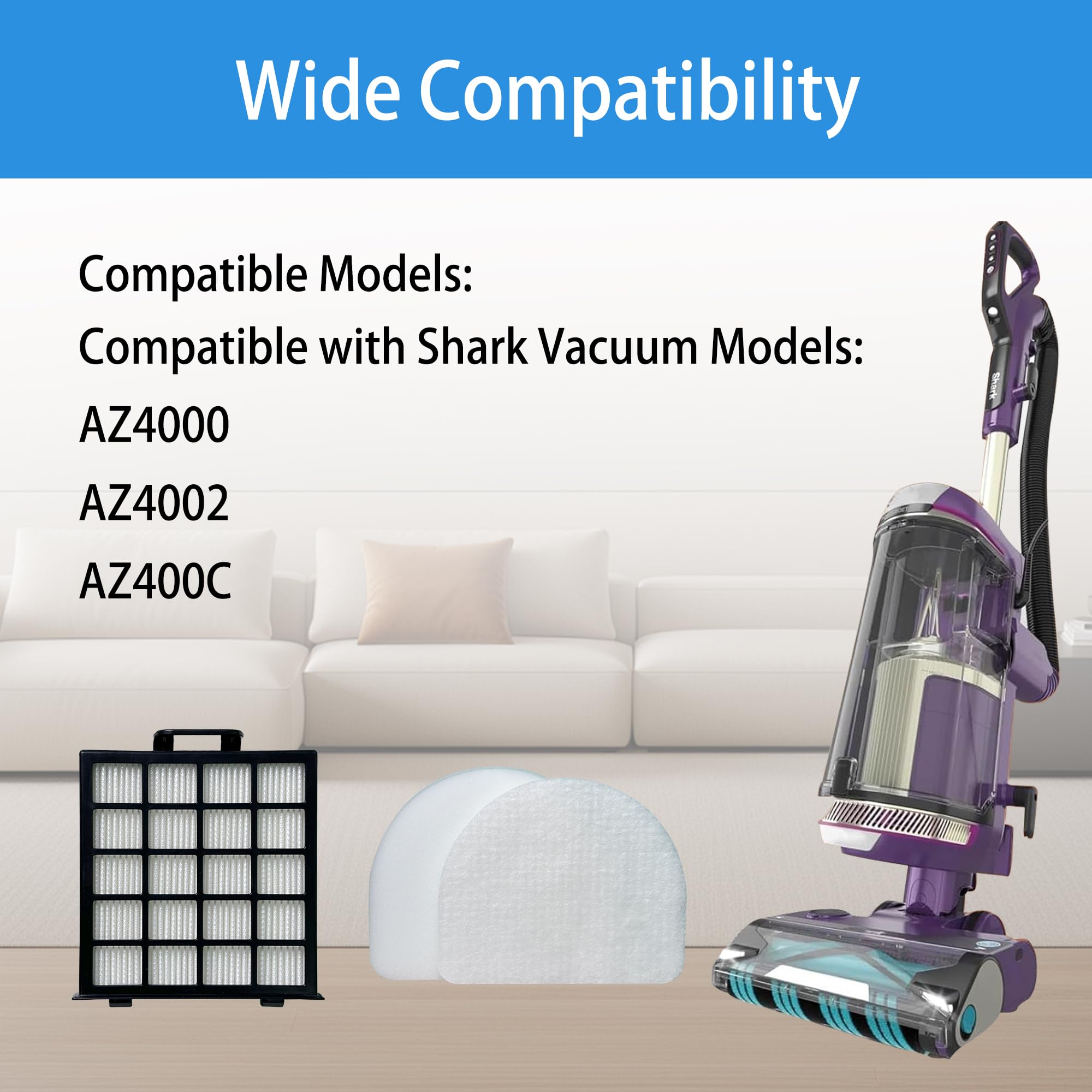 Replacement Parts Roller Brush & HEPA Filter Foam & Felt Filters Compatible with Shark Power Detect Upright AZ4000 AZ4002 AZ4002C Vacuum Cleaner