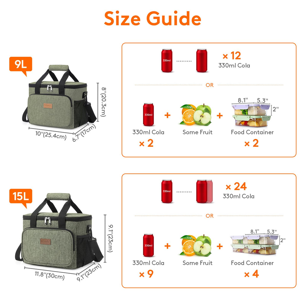 Lifewit Large Lunch Bag, Insulated Lunch Box, Soft Cooler Cooling Tote for Adult Men Women, Dark Green 24-Can (15L)