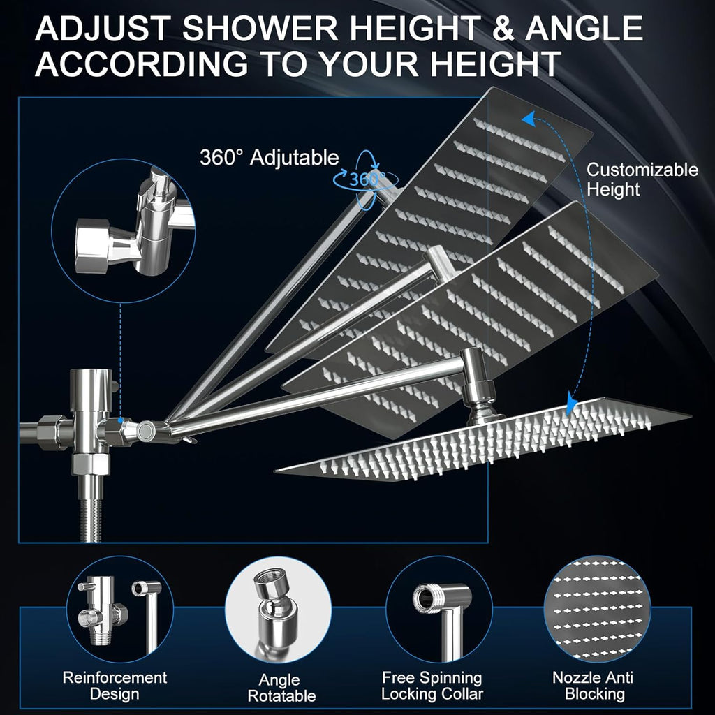 Regine Switzerland Rain Shower Head - 10 Inch High Pressure Dual Showerhead Set with Handheld Spray | Silver