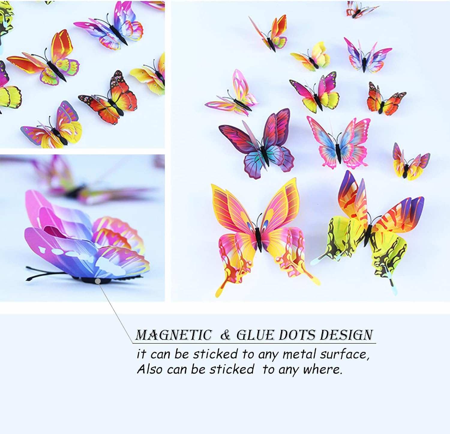 OPSEAM 3D Butterfly Wall Decor - 24 PCS Colorful Stickers with Magnets for Party Decorations