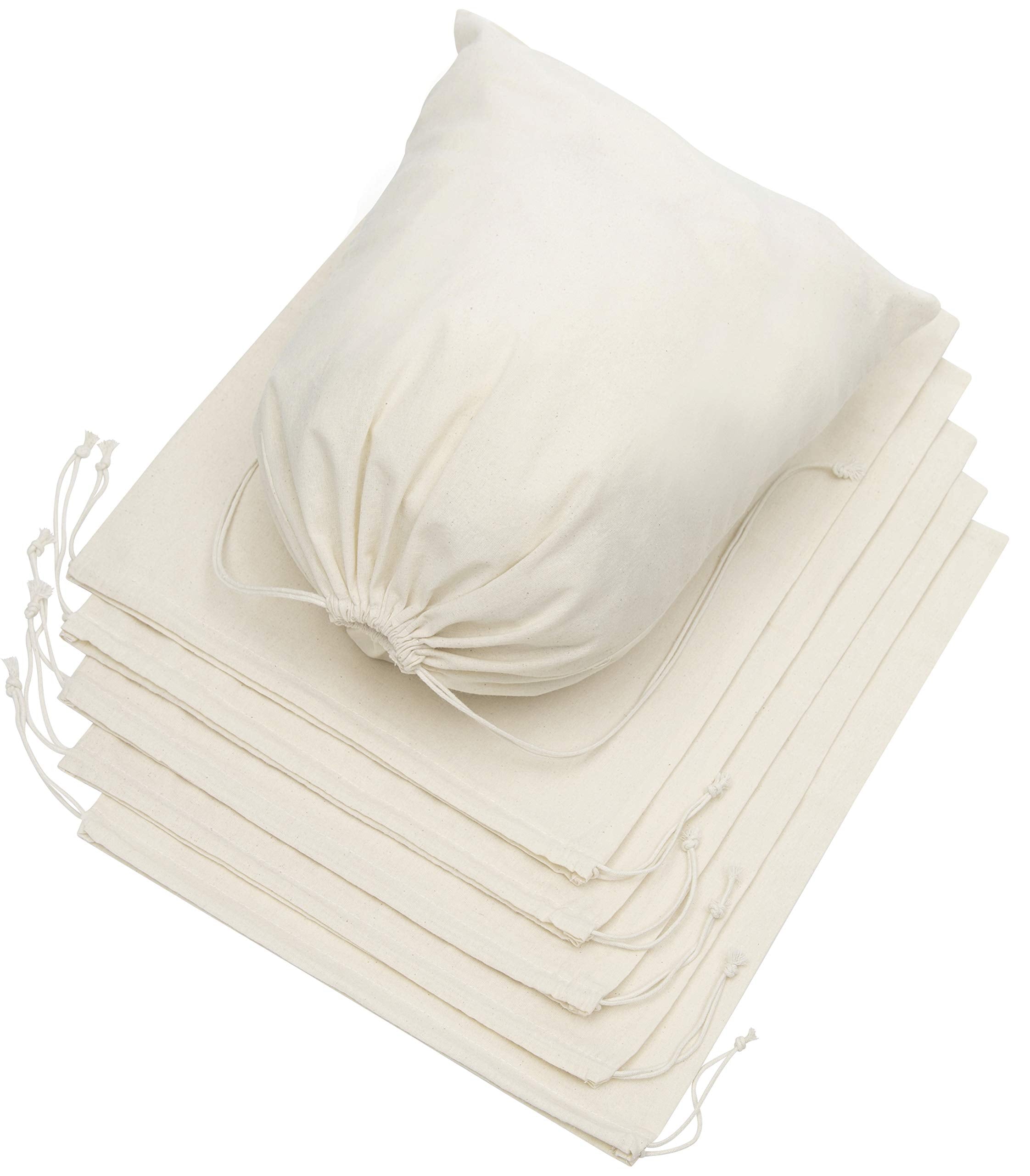 DR 100% Cotton Muslin Shoe Bags (14x17 Inch - 6-Pack) Extra Large Unbleached Natural Fabric Drawstring Storage Pouches for Shoes Boots Travel Closet Organization