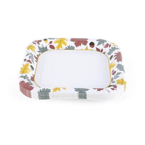 Glad Square Disposable Paper Plates, Falling Foliage Pattern - Strong, Sturdy, Soak Proof, and Microwavable Decorative Plates for Dinner and Everyday Use, 10 Inch, 20 Count - 24 Pack