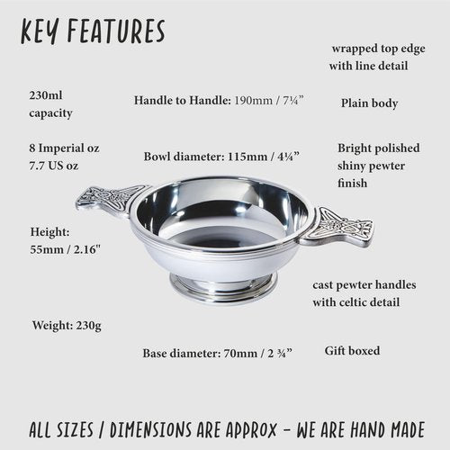 Wentworth Pewter Large Pewter Quaich Whisky Tasting Bowl Loving Cup Burns Night
