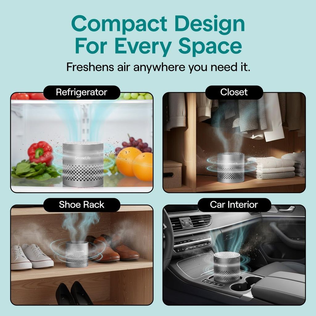 SereneLife Refrigerator Deodorizer - Multi-Use Odor Eliminator Pod | Compact & Reusable, Lasts Up to 10 Years (Gray)