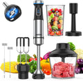 Ganiza Handheld Immersion Blender - 6-in-1 Electric Stick Blender with Stainless Steel Blade & 15 Speeds | Includes 800ml Beaker & 600ml Chopper