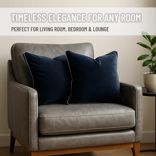 Blau Marité 2 Pack Velvet Decorative Throw Pillow Covers, 20"x20", Navy Blue and Grey, Solid, Modern, Contrast Piping, Indoor Use, Bedroom & Living Room