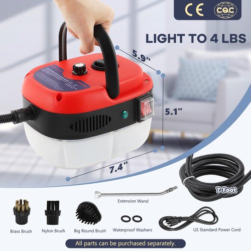 Moongiantgo High Pressure Steam Cleaner, 2500W Portable High Temp Bathroom Power Steamer Cleaning Machine Steam Humidity Adjustable For Home Use Kitchen Grease Car Detailing (110V, Red)