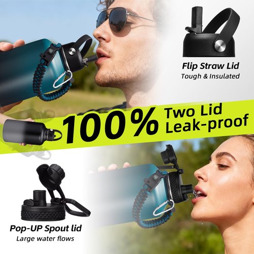 ICIOI 64/128 OZ Water Bottle with Straw - Auto Spout Lid,Keep Cold 48H & Hot 24H, Wide Mouth Half Gallon Insulated Water Bottle, Stainless Steel 1/2 Gallon Jug for Woman Men