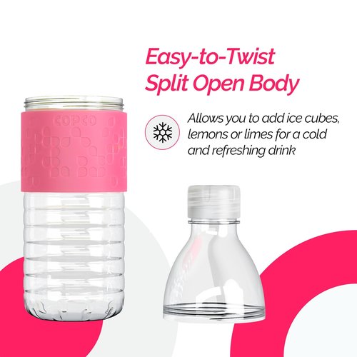 Copco Hydra 16.9 oz Water Bottle with Leak-Proof Lid - Tritan Reusable with Textured Grip Sleeve - BPA-Free, Shatter-Resistant, Dishwasher Safe for Travel, Gym, Work, Outdoors (Pink)