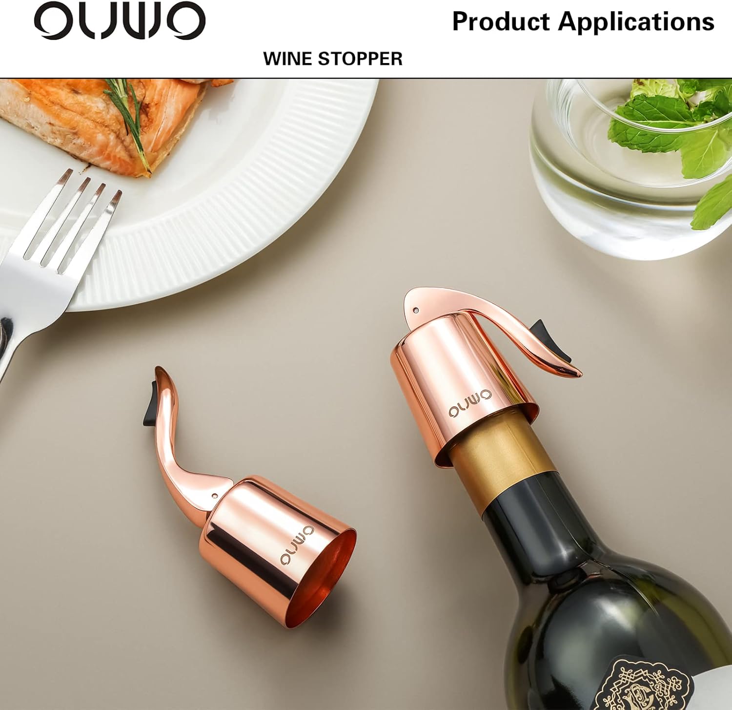 Stainless Steel Wine Bottle Stoppers - Plug with Silicone Toppers - Reusable, Leak-Proof, Keeps Wine Fresh Accessories - RoseGold 6 Pack