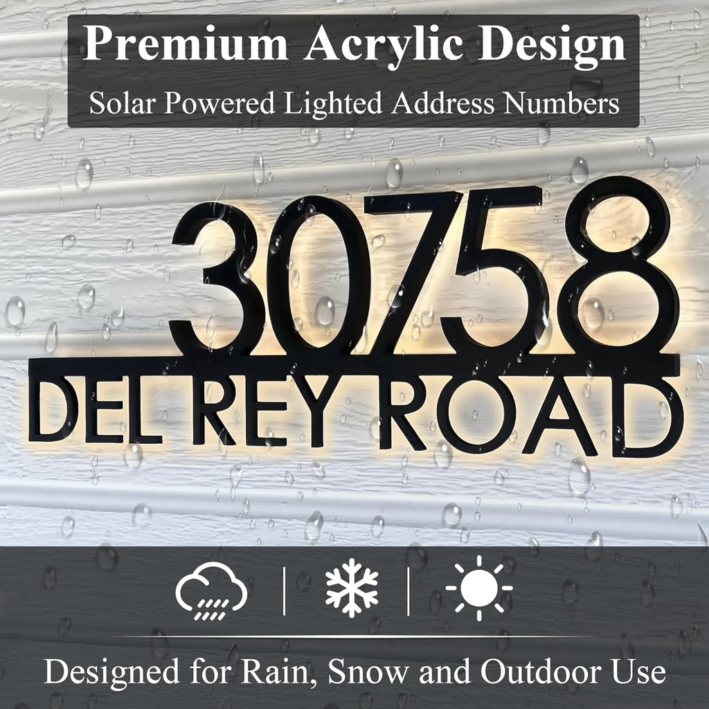 Personalized Acrylic Address Sign by [Brand Name] - Waterproof LED House Numbers | 4-6 Inch Backlit Custom Design