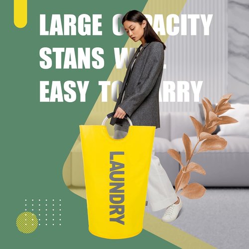 Caroeas 95L Pro Large Laundry Basket - Waterproof Hamper with Padded Handles | Collapsible & Stands Up Well (Yellow)