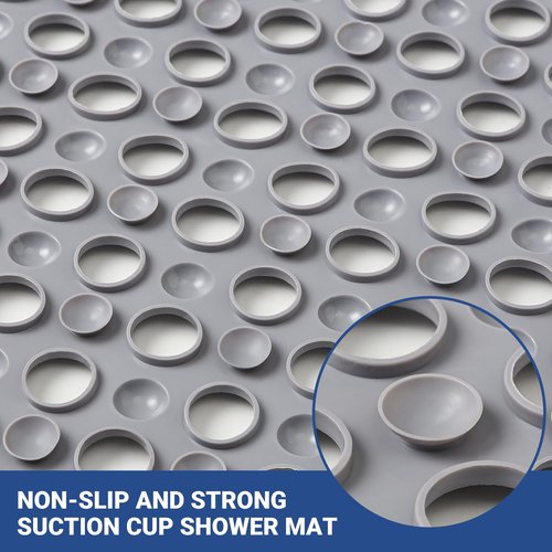 BREELEAM Non Slip Bathtub Mat and Shower Mat 31x17 inch,Bath Mat with Quick Dry Drain Holes and Suction Cups, Soft Comfortable Safe Bathroom Mat for Bath Tub, Floor, Tile (Grey)