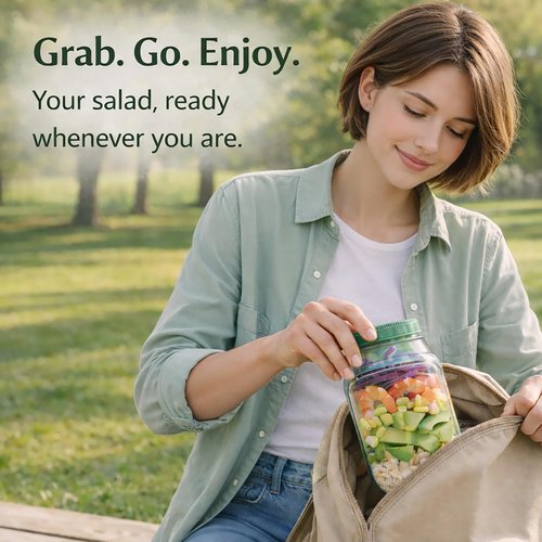 suvast Salad Jar With Side Opening,On-the-Go Lunch Bowl Container for Meal Prep,Portable Food Container for Work,Travel & Daily Use (1P)