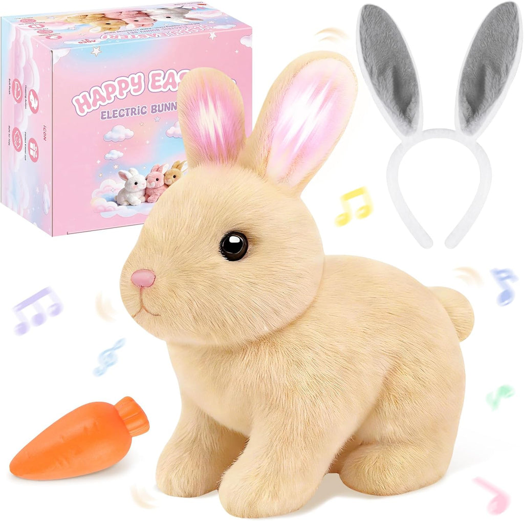 Skiennix Realistic Bunny Toy - Interactive Hopping Robot Rabbit with Sounds | Brown, Kid-Friendly Design