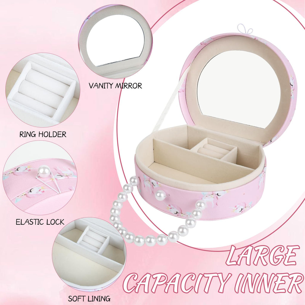 velachuan Princess Jewelry Box for Girls with Hair Accessories,Girls Hair Clips Bows Set, Fashion Hair Styling Kit with Mirror,Pink Sparkle Trinket Box Includes Hair Clips (Ribbon)