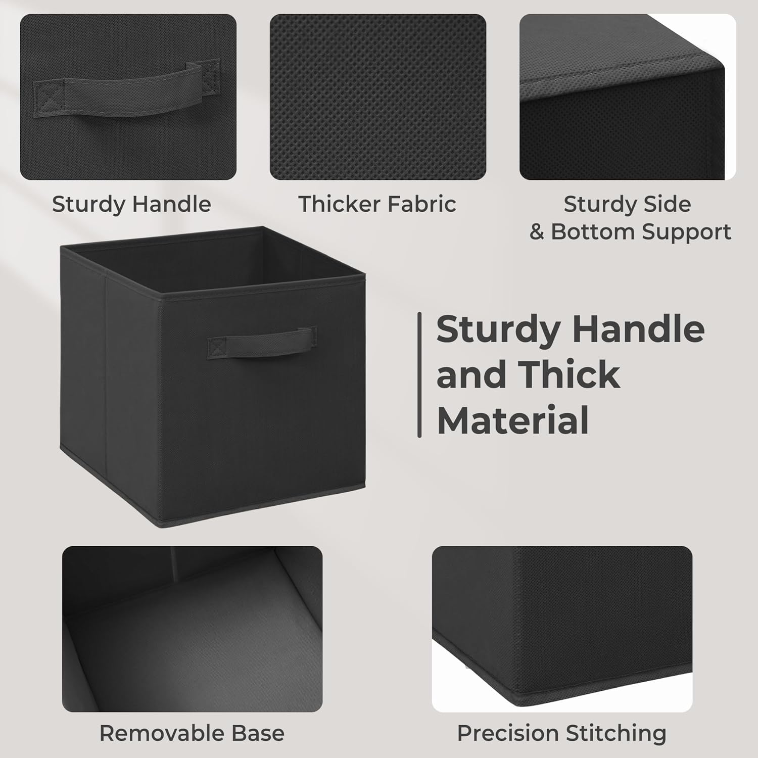 Skiennix 11 Inch Fabric Storage Cubes - Sturdy Foldable Bins for Clothes & Blankets | 8 Pack, Black