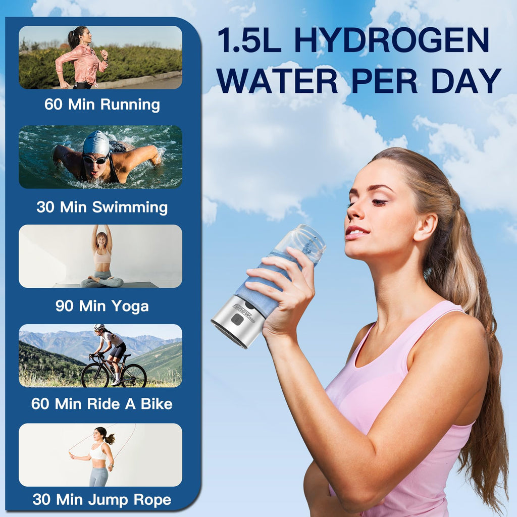 Hydrogen Water Bottle Generator, 2500ppb Portable Water Ionizer Machine with SPE/PEM Technology in 3-Minute Electrolysis, Rechargeable Hydrogen Rich Glass Cup for Home Office Travel & Fitness