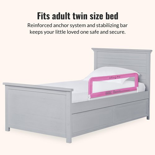 Dream On Me Adjustable Mesh Bed Rail, Two Height Levels, Ready To Use, Compatible with Twin Size Beds, All Steel construction, Equipped with Guard Gap, Durable Nylon Fabric Mesh, Pink