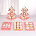 NWK 5 Piece Cake Stand Set with 2 x Large 3-Tier Cupcake Stands, 3 x Appetizer Trays, for Wedding Birthday Baby Shower Tea Party Decorations (Pink)