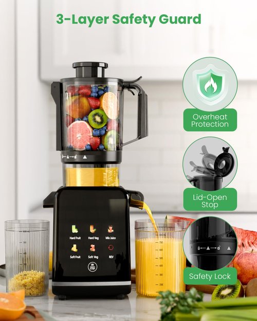 Kismile Cold Press Juicer Machine with 5 Modes, ABS Housing & HD Display, 4.5" Wide Feed Chute Slow Juicer for Fruits & Vegetables, Quiet Masticating Juicer Press, Easy to Clean, High Juice Yield