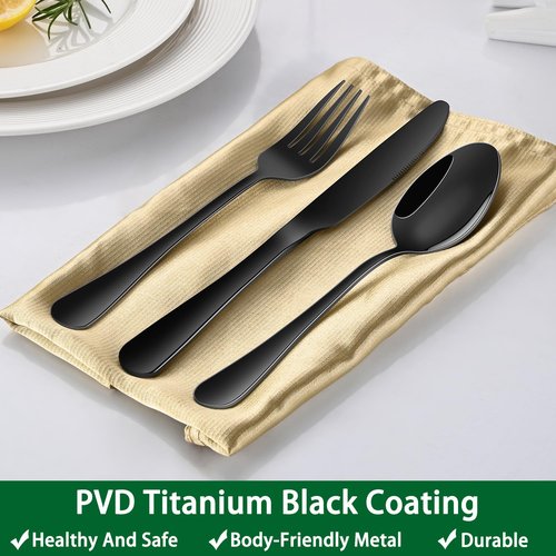 Black 49 Pieces Stainless Steel Flatware Sets With Organizer,Black Silverware Sets With Steak Knives Service For 8,Black Tableware Cutlery Sets For Home Kitchen