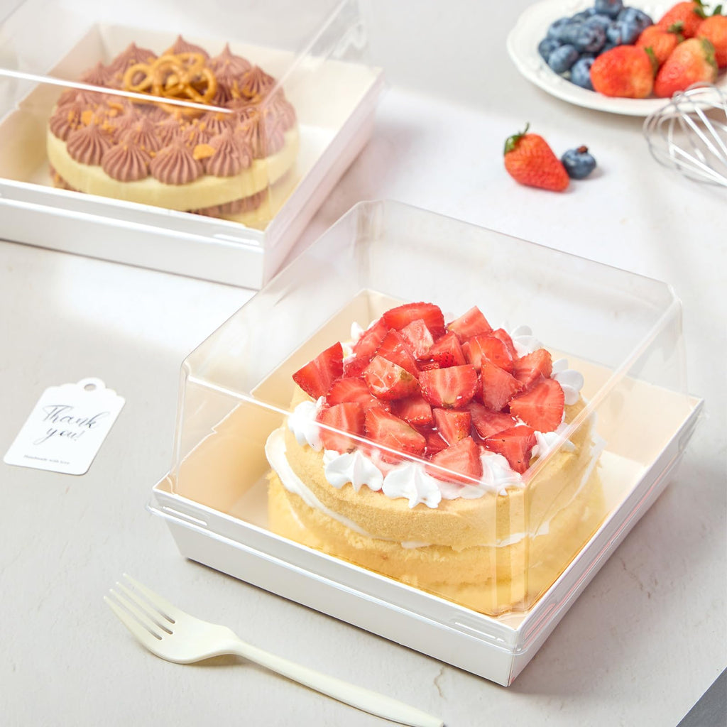 ZORRITA Paper Cake Boxes with Clear Lids, 7" x 7" x 4", 40 Pack, White