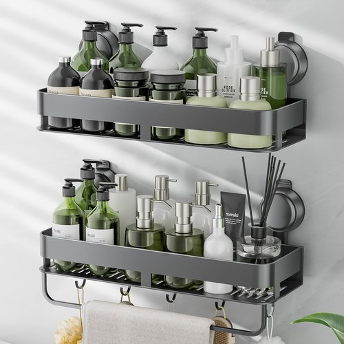 ONXE Shower Caddy Suction Cup,2 Pack Extra-Strong Suction Shower Shelves,No Drilling Rustproof Organizer for Bathroom,Kitchen,Home Decor,Reusable Bathroom Storage with Large Capacity(11.8 inch)
