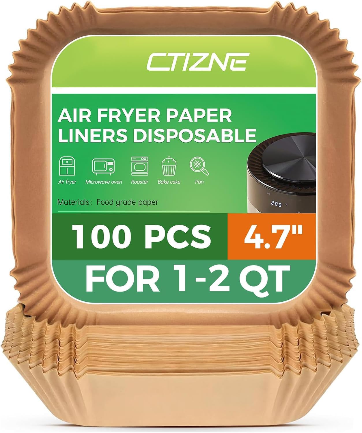 Air Fryer Liners | 100 Pcs Non-Stick Disposable Parchment Paper - 4.7" Square for 1-3 QT Baskets