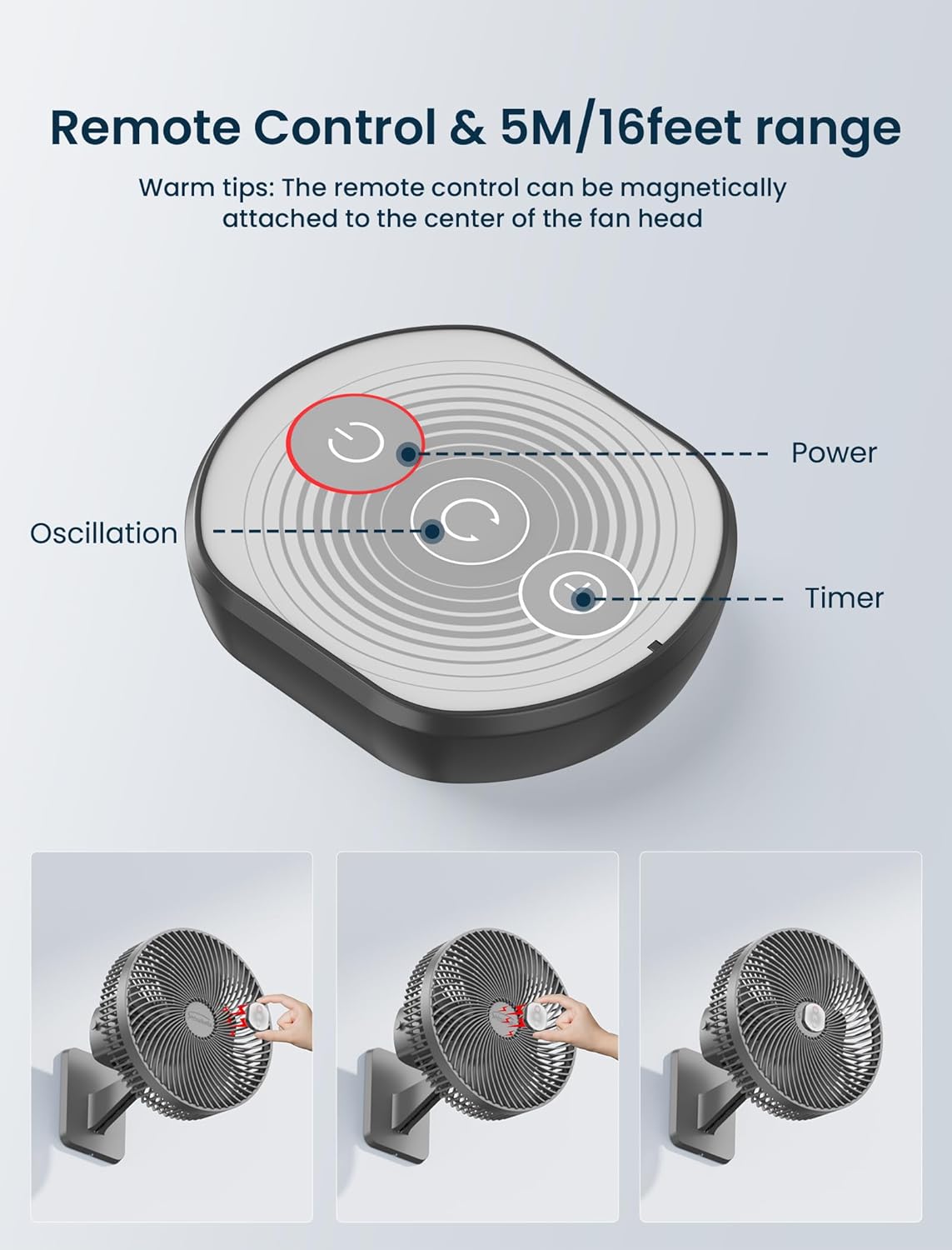 Shinebella 10-Inch Oscillating Wall Fan - Portable Remote-Controlled Fan with 4 Speeds & Timer | Grey