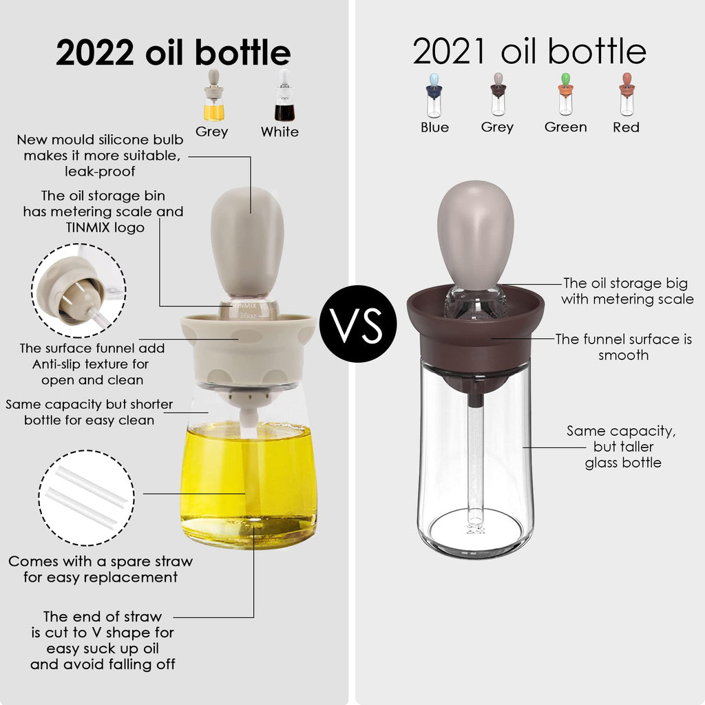 Oil Dispenser Bottle with Brush - 2 IN 1 Glass Olive Oil Storage and Container with Silicone Basting Brush for Kitchen BBQ Grilling Baking and Cooking, T-OB22, Grey