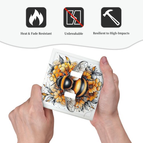 Donecmminery Decorative Switch Plates Bee Honeycomb Flowers Plant Leaves 2 Gang Double Toggle Outlet Light Switch Cover Wall Plate Electrical Faceplate For Nursery Kids Room Decor