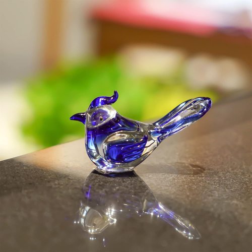 HDCRYSTALGIFTS Mini Blue Jay Glass Bird Figurine - 3.5 Inch Collectible Crystal Decor