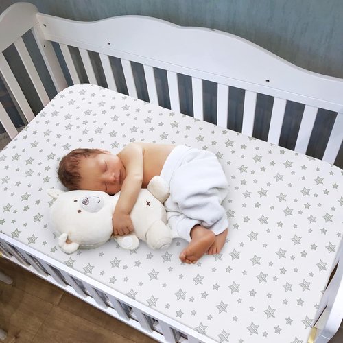 Crib Sheets for Boys & Girls - Soft Fitted Sheets for Standard Crib & Toddler Mattresses | Grey & White 2-Pack