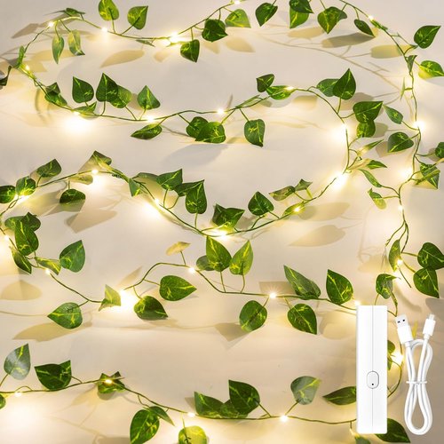 Lakumu Fairy Lights - 33ft 100 LED Pothos String Lights with Timer | Battery Operated & Rechargeable, Warm White