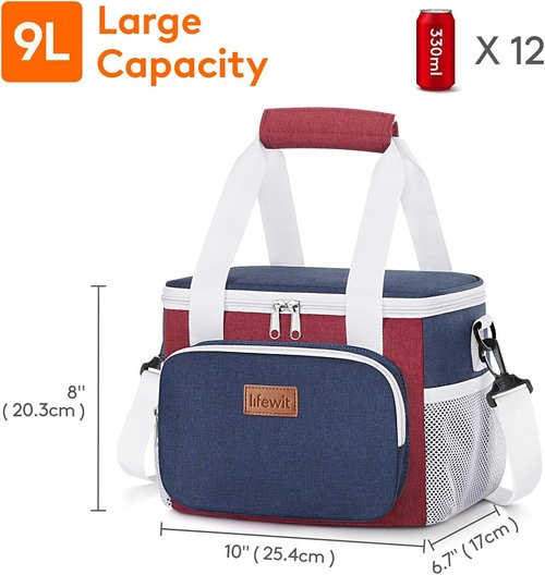 Lifewit Insulated Lunch Bag - Soft Cooler Tote for Adults | Holds 12 Cans (9L) - White, Red & Blue
