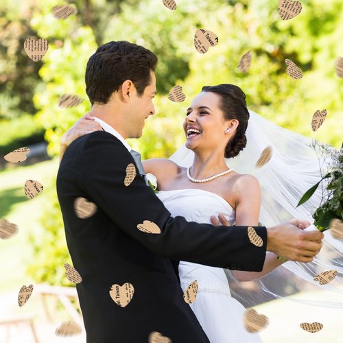 Marspark 1200 Pcs Book Page Heart Confetti 1 Inch Vintage Newspaper Wedding Table Confetti Novelty Party Decorations for Book Themed Party Decor Birthday Photo Prop Bridal Shower(Khaki)