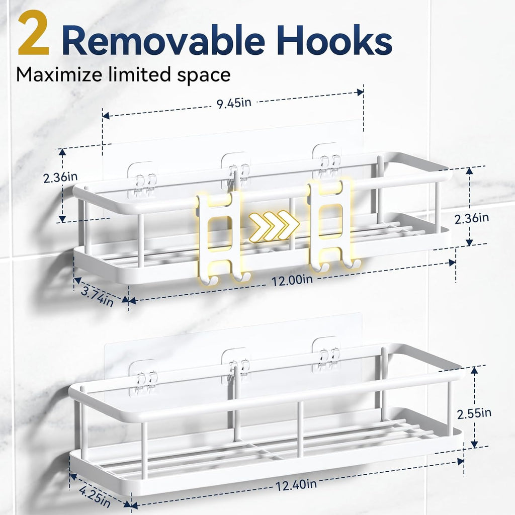 YASONIC Shower Caddy - No Drill Bathroom Organizer with Removable Hooks | Rust Proof, White, 2 Pack