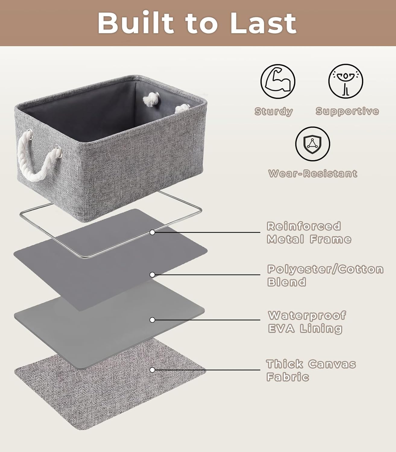 TheWarmHome Storage Bins - Grey Fabric Storage Baskets for Organizing | 11.8x7.9x5.2 Inch Closet Organizer