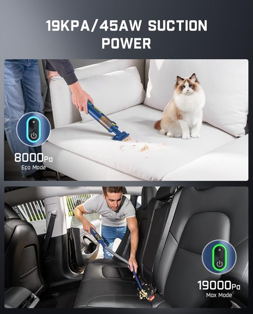 Fanttik Slim V8 APEX Car Vacuum - 4-in-1 Portable Mini Cordless Vacuum with 19000Pa Suction Power | Handheld for Car & Office (Blue)
