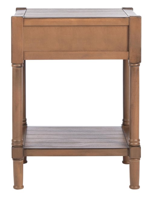SAFAVIEH Home Collection – Filbert Brown Accent Table with Drawer & Shelf, Modern Farmhouse Nightstand, Turned Leg Design (ACC5711C)