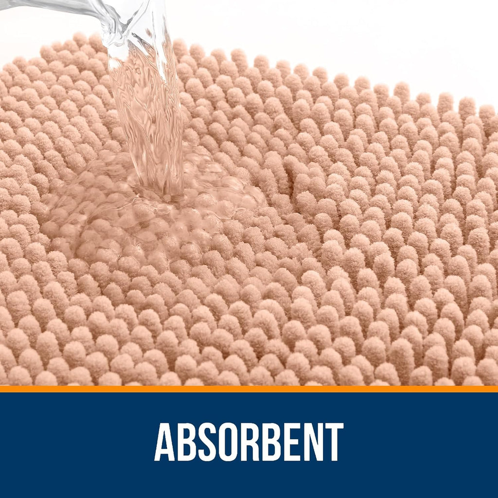 OLANLY Bathroom Runner Rugs - Extra Soft Chenille Bath Mats | Quick-Dry, Machine Washable, 47x20, Peach