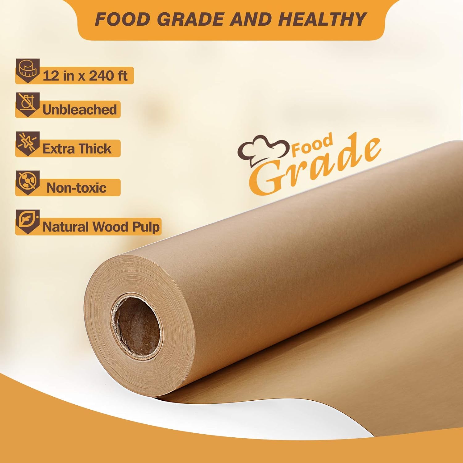 Unbleached Parchment Paper - Non-Stick Baking Roll, 12 in x 240 ft | Perfect for Cooking, Grilling & Air Frying