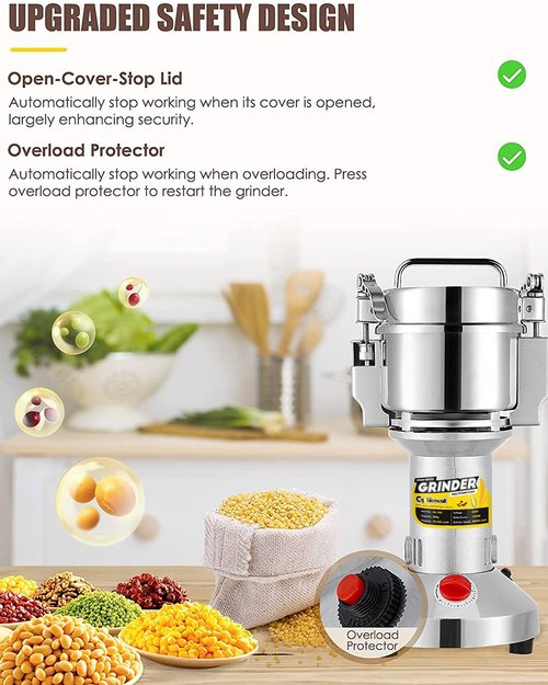 CGOLDENWALL Safety Upgraded Electric Grain Grinder Mill High-speed Dry Spice Herb Mill Grinding Machine with 1500W Commercial Motor Overload Protection CE 110V (300g Hand-held Type)