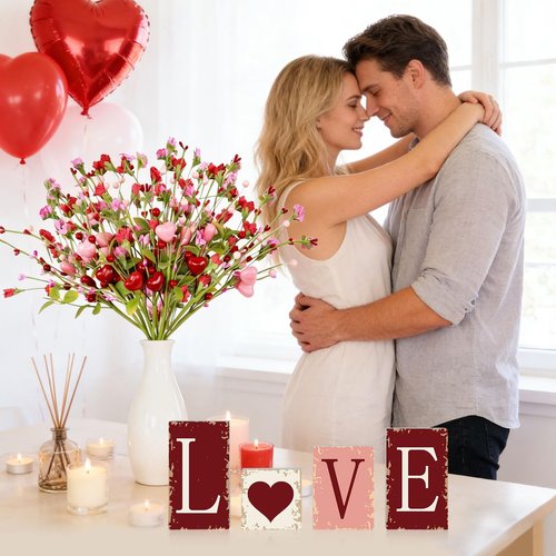 4PCS Valentine's Day Tiered Tray Decor Rustic Valentines and St. Patrick's Love Luck Wooden Blocks Signs for Home Mantel Office Shelf Decor (Colorful)